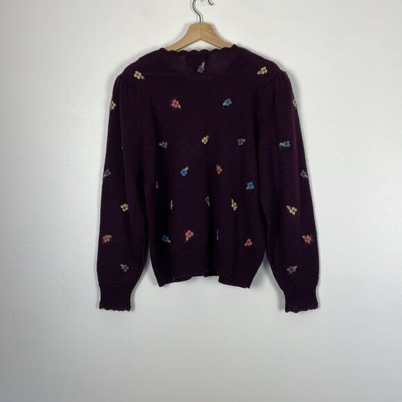 Herman Geist wool blend long sleeve button down floral embroidered sweater Large - Picture 6 of 9